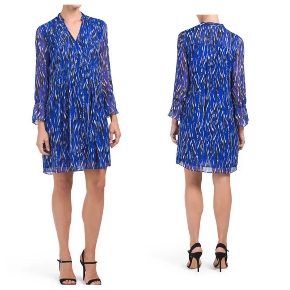 DVF Kourtni Fierce stripe silk chiffon tunic dress Size 10 - Picture 1 of 14